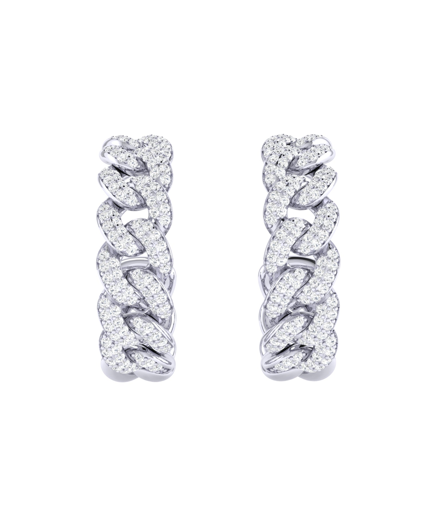 Solid Gold Diamond Curb Chain Hoop Earrings