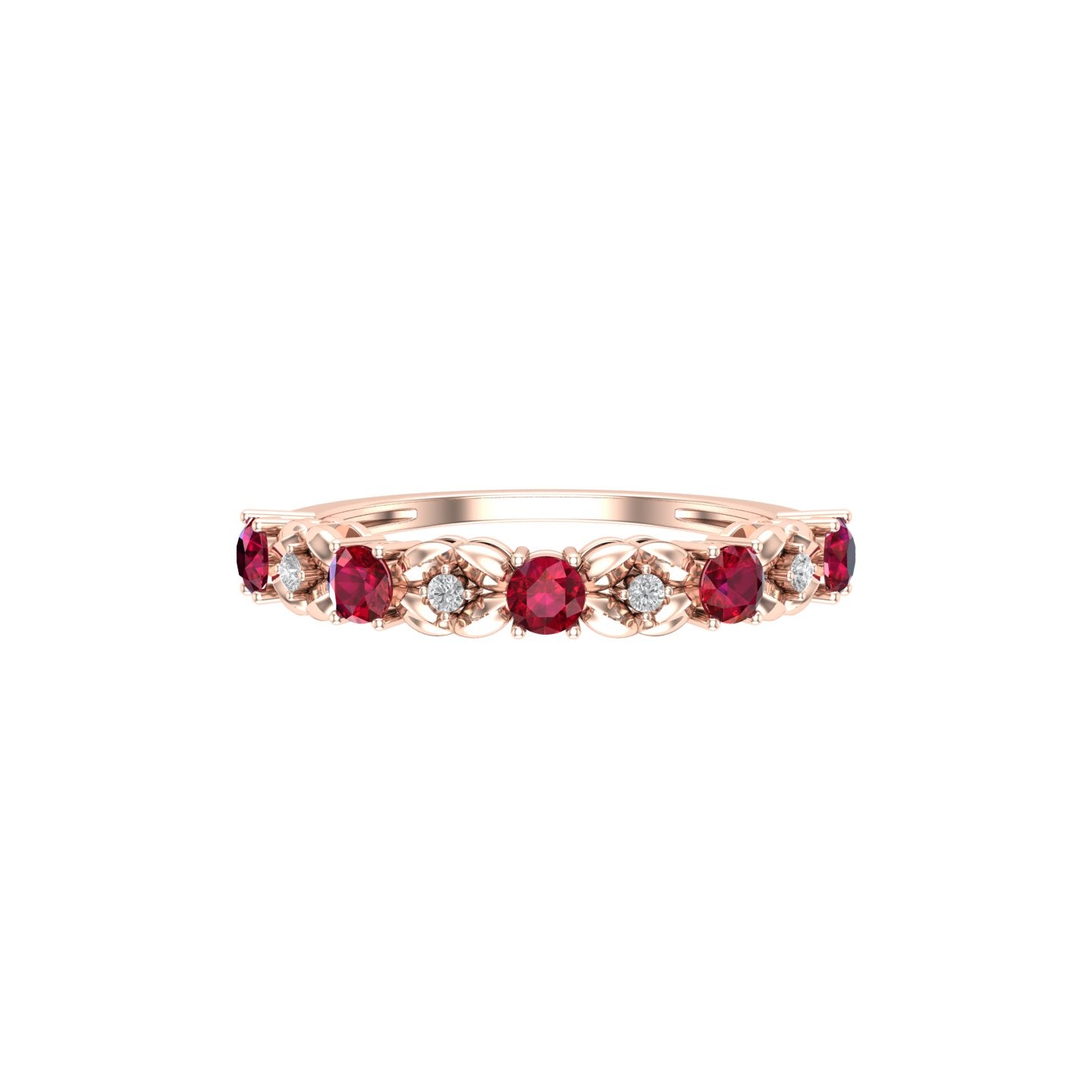 Solid Gold Ruby Diamond Half Eternity Engagement Ring