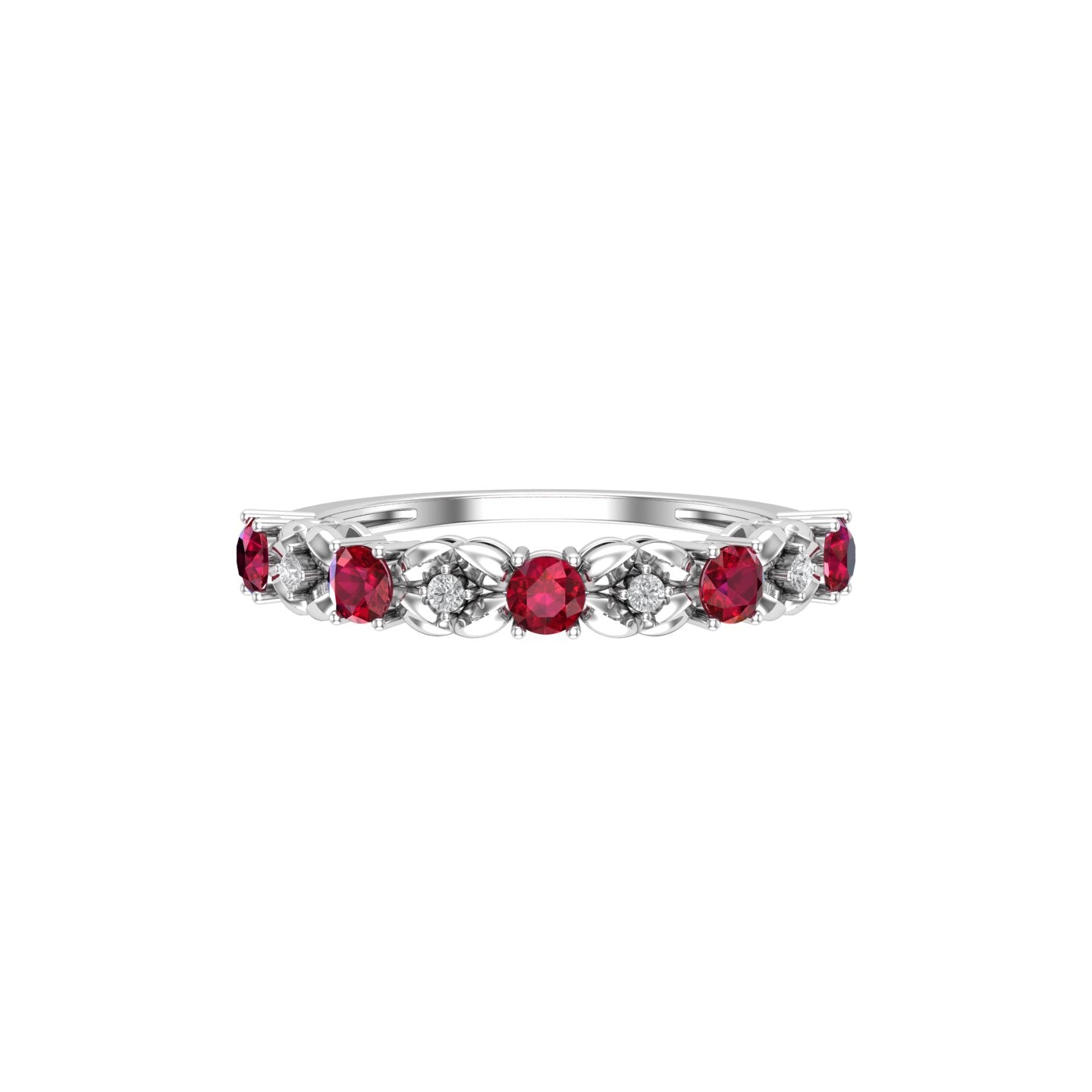 Solid Gold Ruby Diamond Half Eternity Engagement Ring