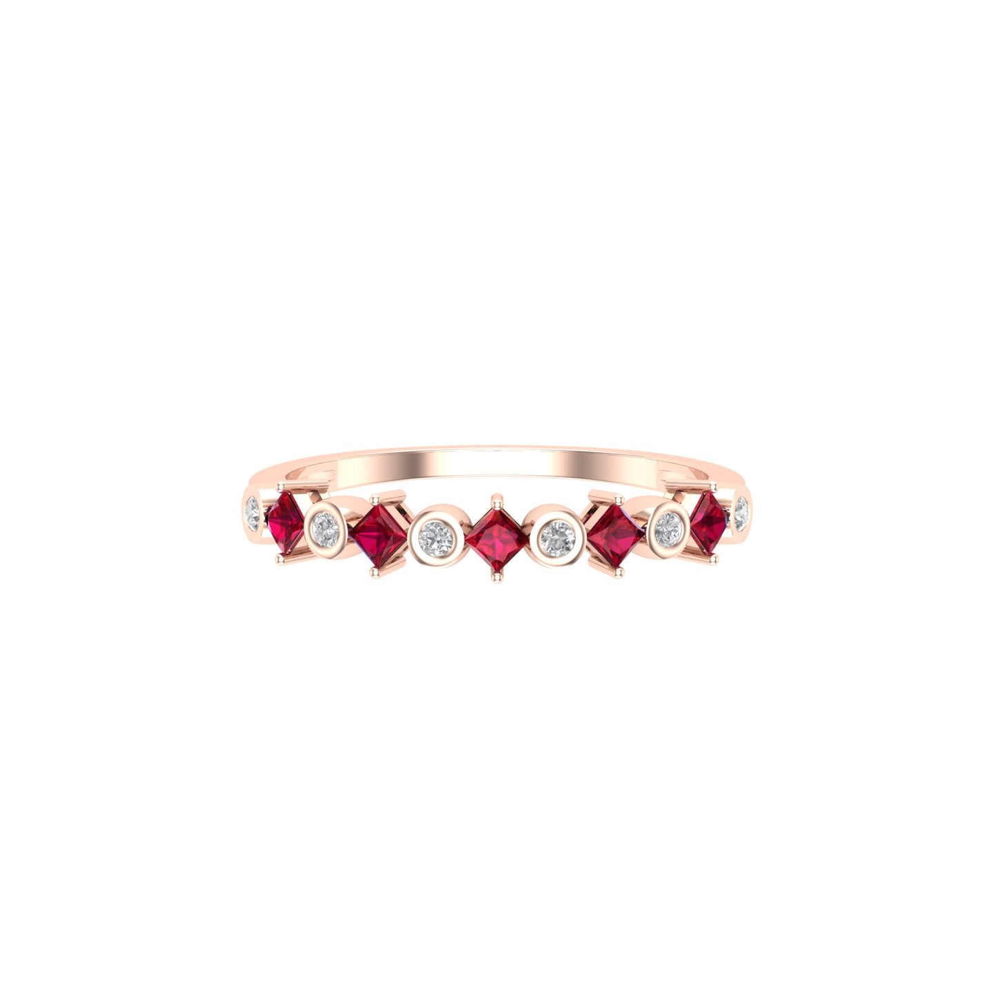 Solid Gold Princess cut Ruby and Diamond Ring