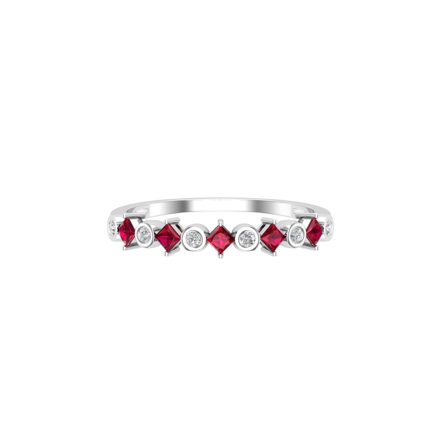 Solid Gold Princess cut Ruby and Diamond Ring