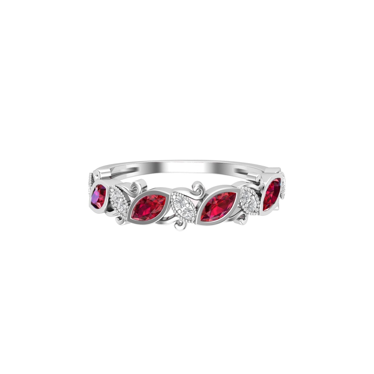 Solid Gold Marquise Ruby Diamond Ring
