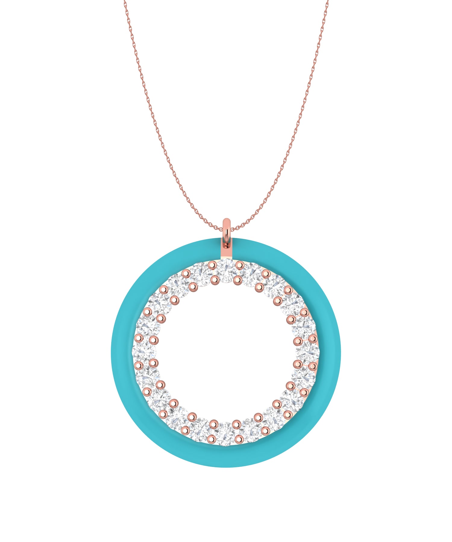 Solid Gold Enamel Open Circle Diamond Necklace