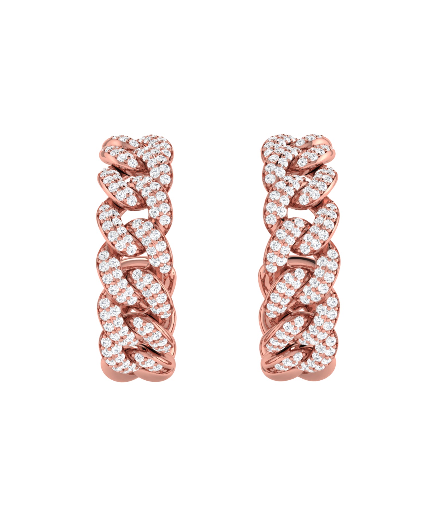 Solid Gold Diamond Curb Chain Hoop Earrings
