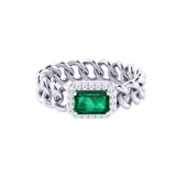 Solid Gold Emerald Diamond Chain Link Ring