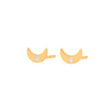 Solid Gold Tiny Crescent Diamond Studs