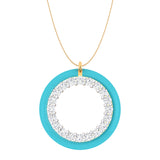 Solid Gold Enamel Open Circle Diamond Necklace