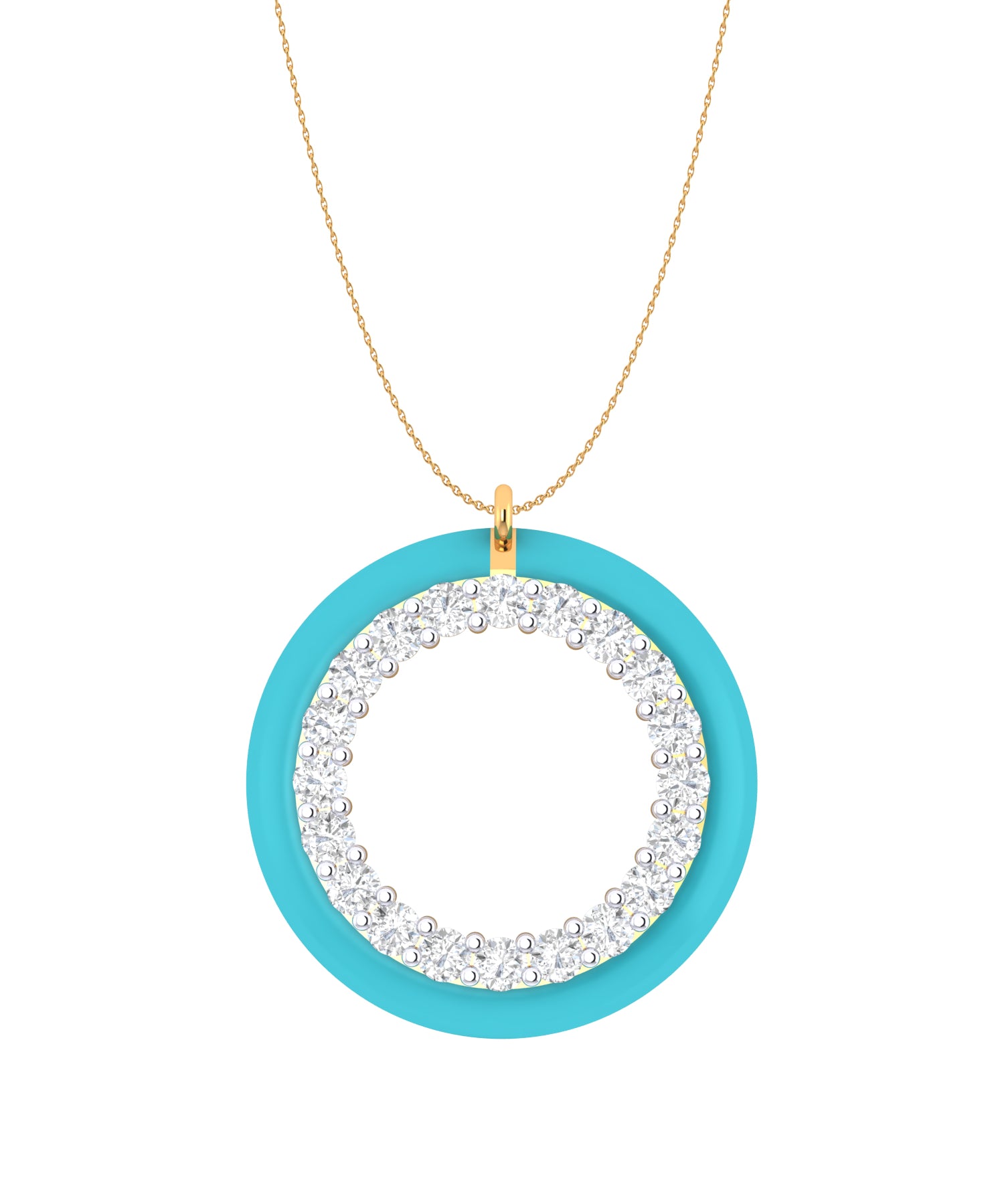 Solid Gold Enamel Open Circle Diamond Necklace