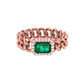 Solid Gold Emerald Diamond Chain Link Ring