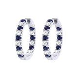 Solid Gold Diamond Sapphire Hoop Earrings
