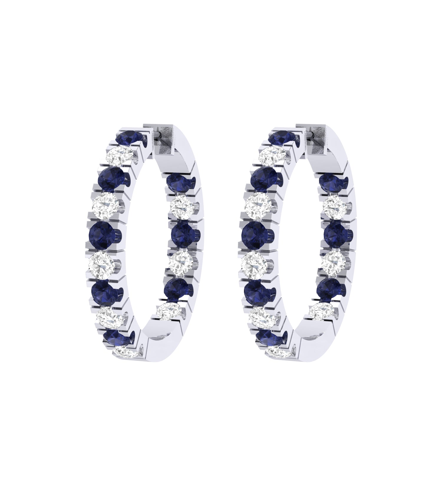Solid Gold Diamond Sapphire Hoop Earrings