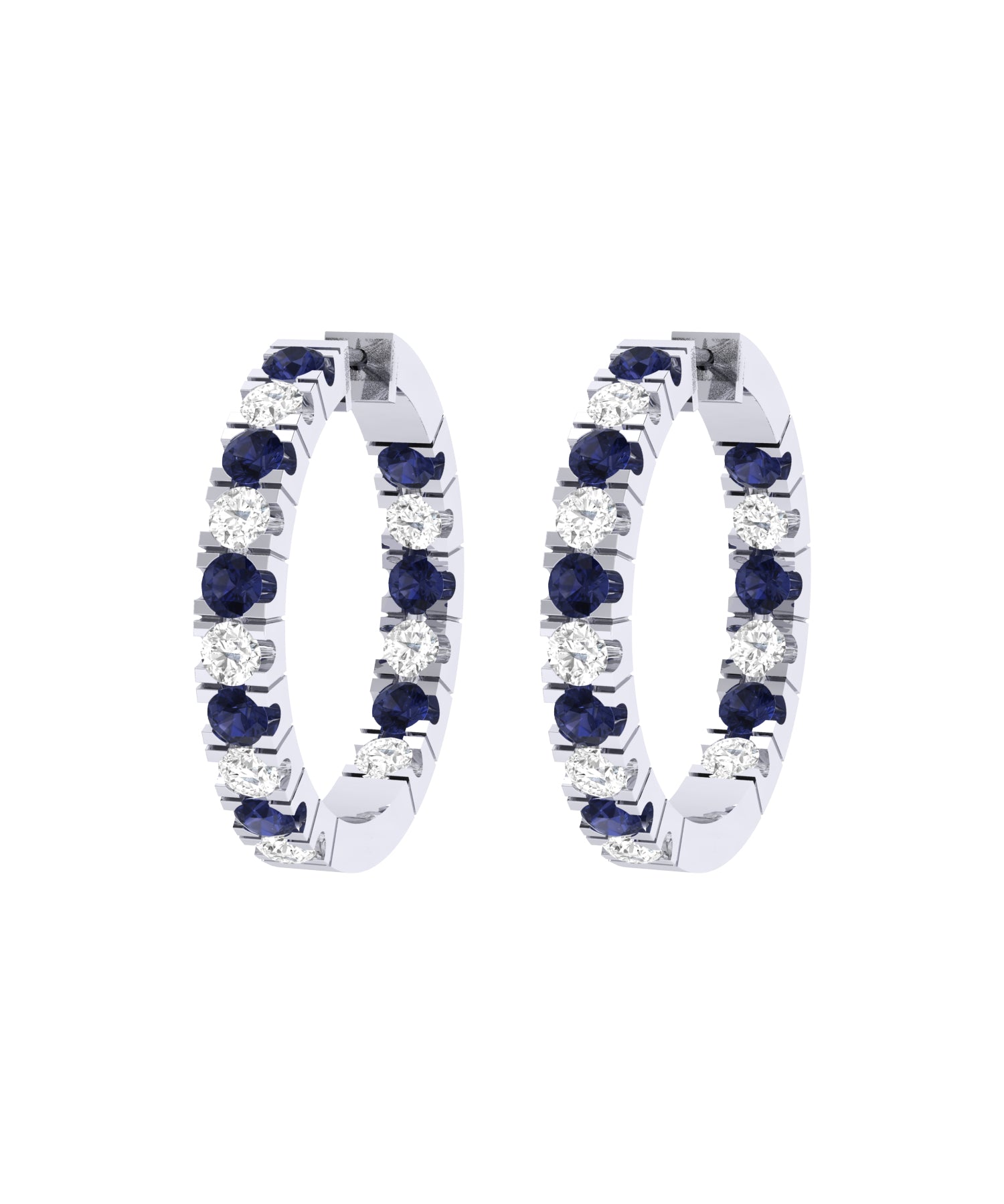 Solid Gold Diamond Sapphire Hoop Earrings