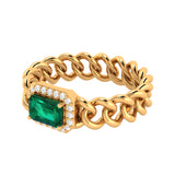 Solid Gold Emerald Diamond Chain Link Ring