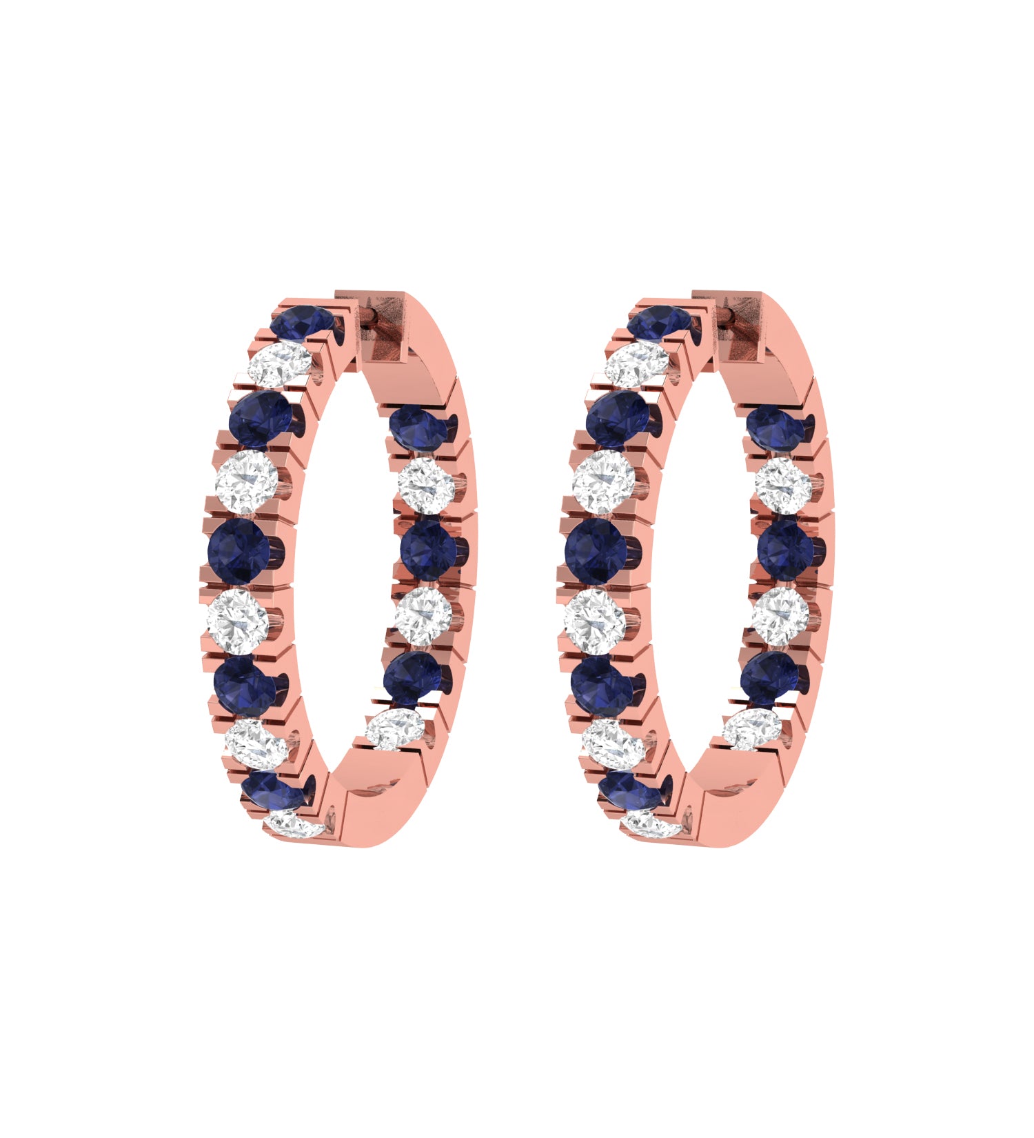 Solid Gold Diamond Sapphire Hoop Earrings