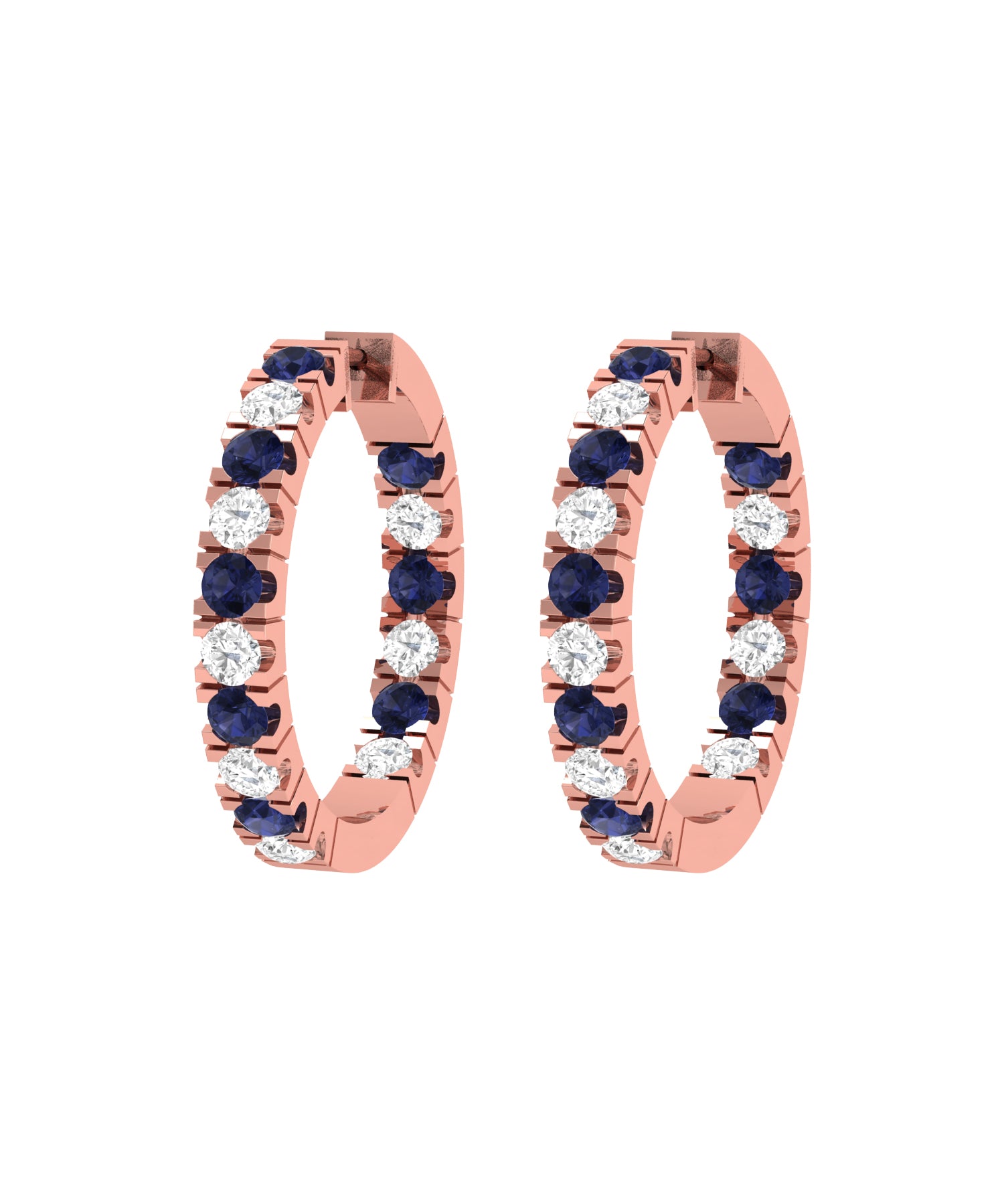 Solid Gold Diamond Sapphire Hoop Earrings