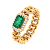 Solid Gold Emerald Diamond Chain Link Ring