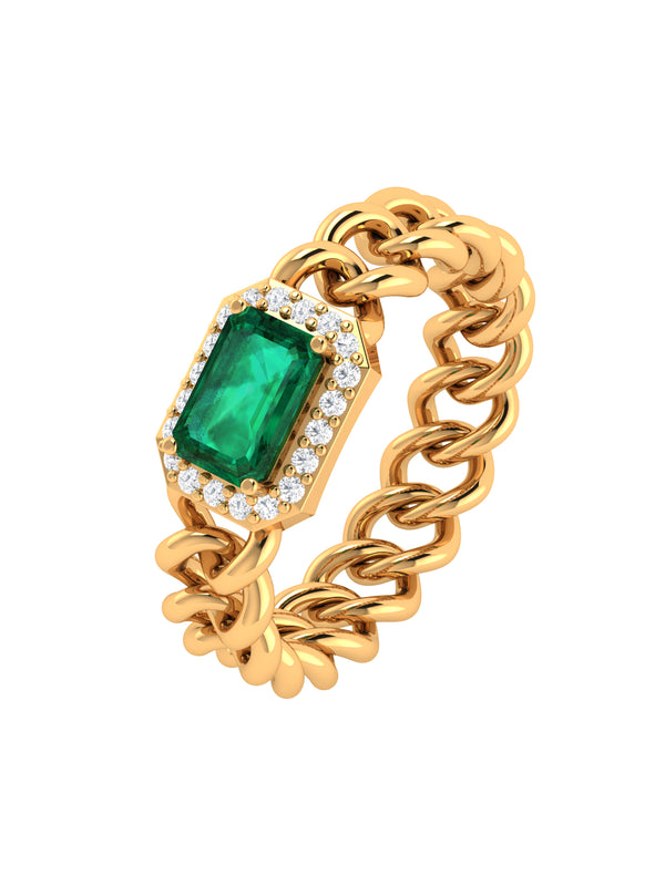 Emerald Diamond Chain Link Ring