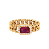 Solid Gold Ruby Diamond Chain Link Ring