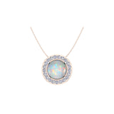 Solid Gold Diamond Halo Opal Necklace