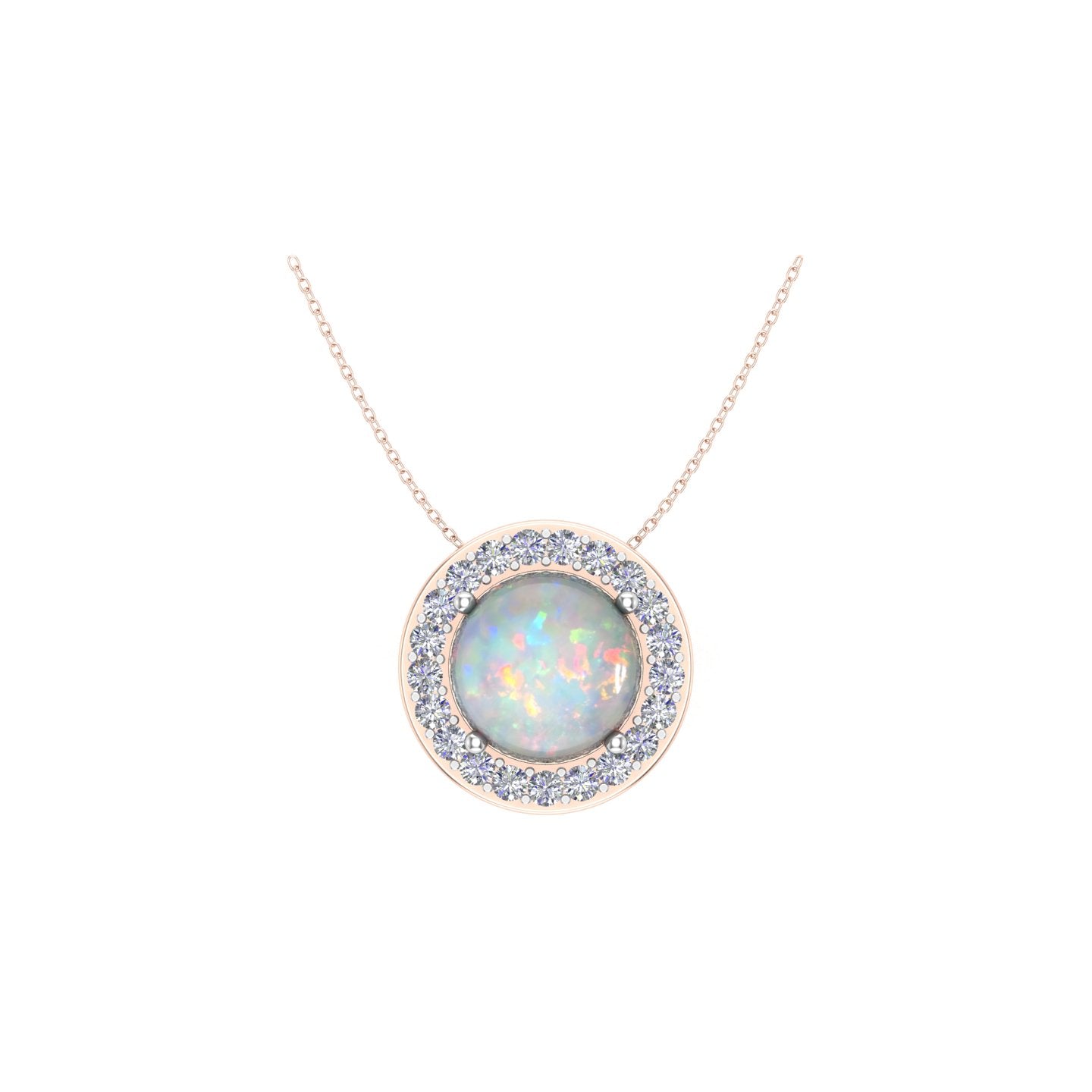 Solid Gold Diamond Halo Opal Necklace