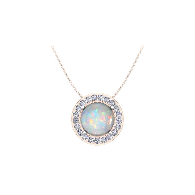 Diamond Halo Opal Necklace
