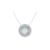 Solid Gold Diamond Halo Opal Necklace
