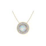 Solid Gold Diamond Halo Opal Necklace