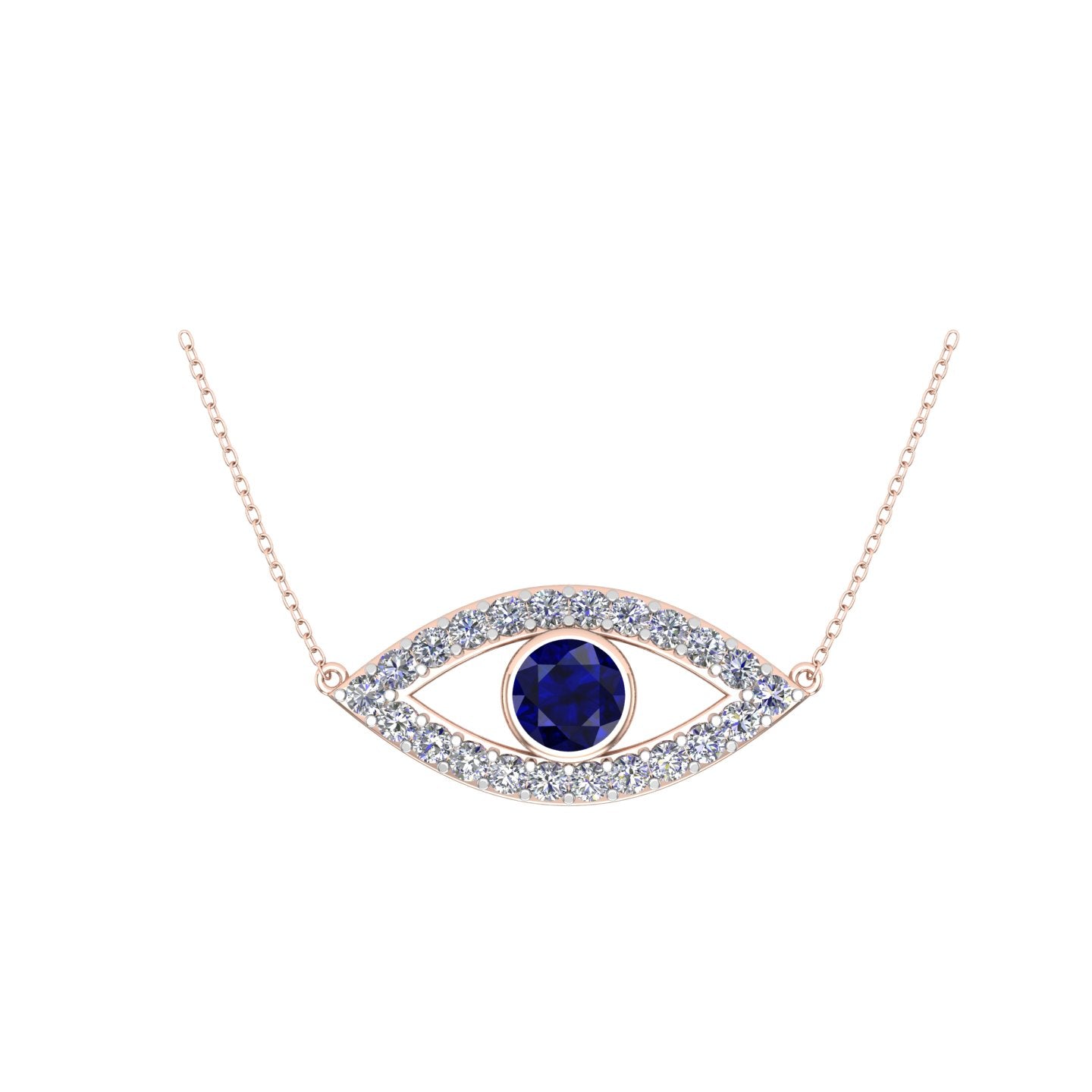 Solid Gold Diamond Sapphire Evil Eye Necklace