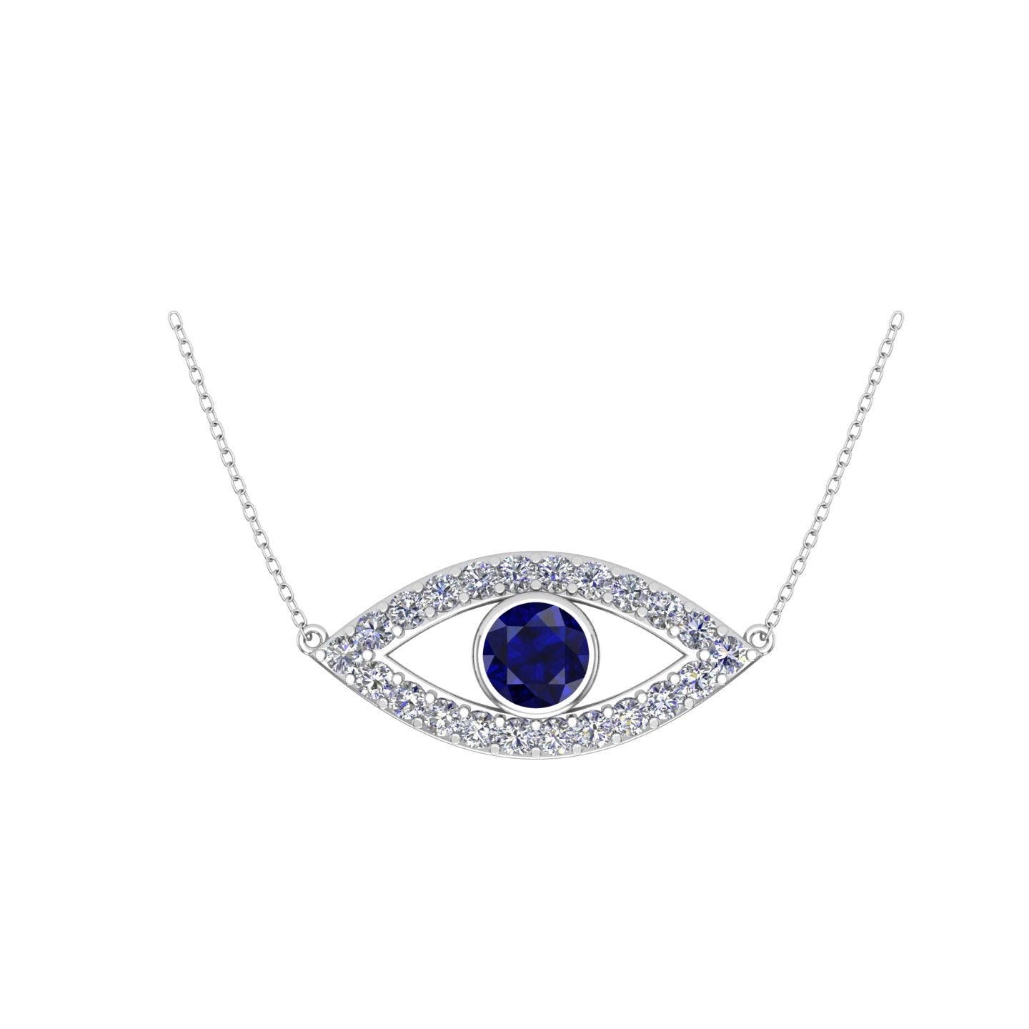 Solid Gold Diamond Sapphire Evil Eye Necklace