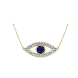 Solid Gold Diamond Sapphire Evil Eye Necklace