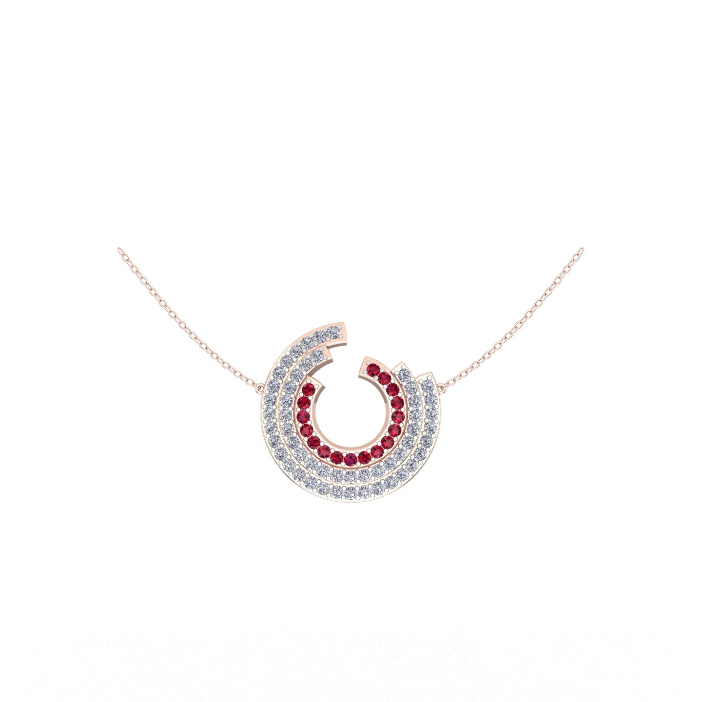 Solid Gold Diamond Ruby Horseshoe Necklace