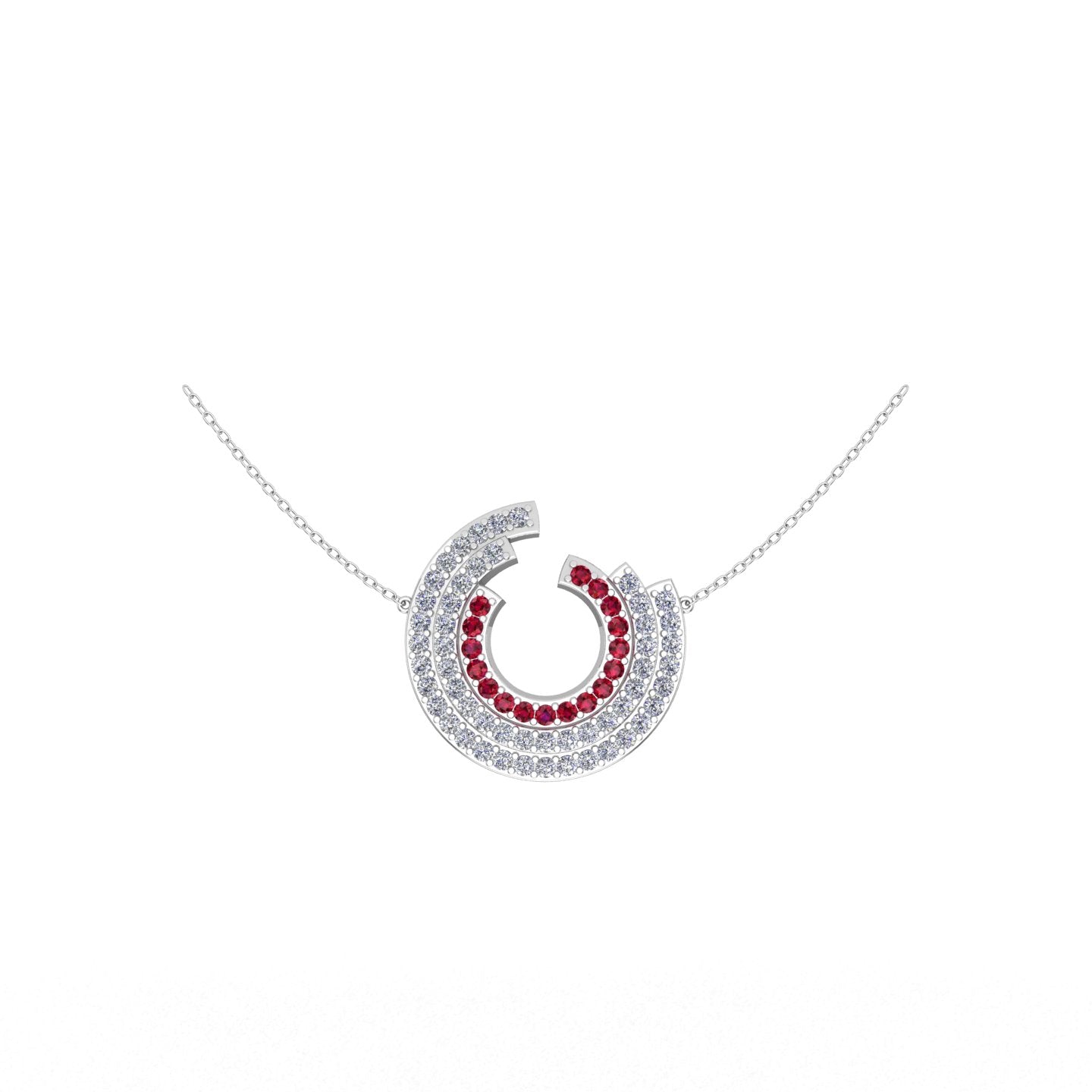 Solid Gold Diamond Ruby Horseshoe Necklace