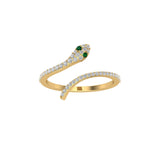 Solid Gold Emerald Eye Diamond Snake Ring