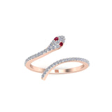 Solid Gold Ruby Eye Diamond Snake Ring