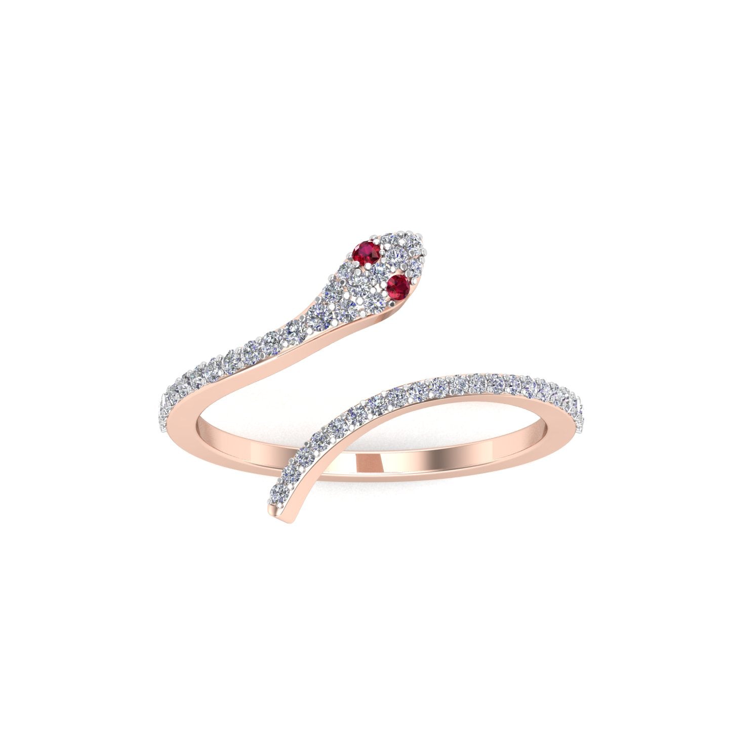 Solid Gold Ruby Eye Diamond Snake Ring