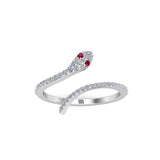 Solid Gold Ruby Eye Diamond Snake Ring