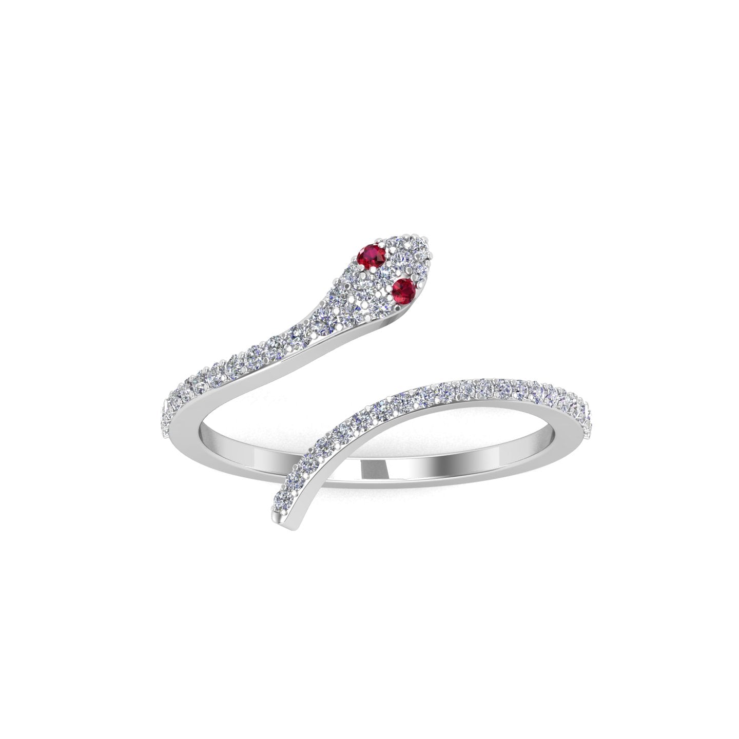 Solid Gold Ruby Eye Diamond Snake Ring