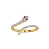Solid Gold Ruby Eye Diamond Snake Ring