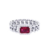Solid Gold Ruby Diamond Chain Link Ring