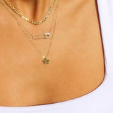 Solid Gold Diamond Safety Pin Necklace