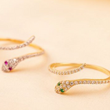 Solid Gold Ruby Eye Diamond Snake Ring