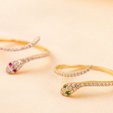 Solid Gold Emerald Eye Diamond Snake Ring