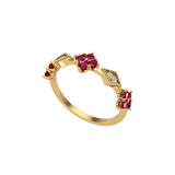 Solid Gold Ruby and Diamond Floral Ring
