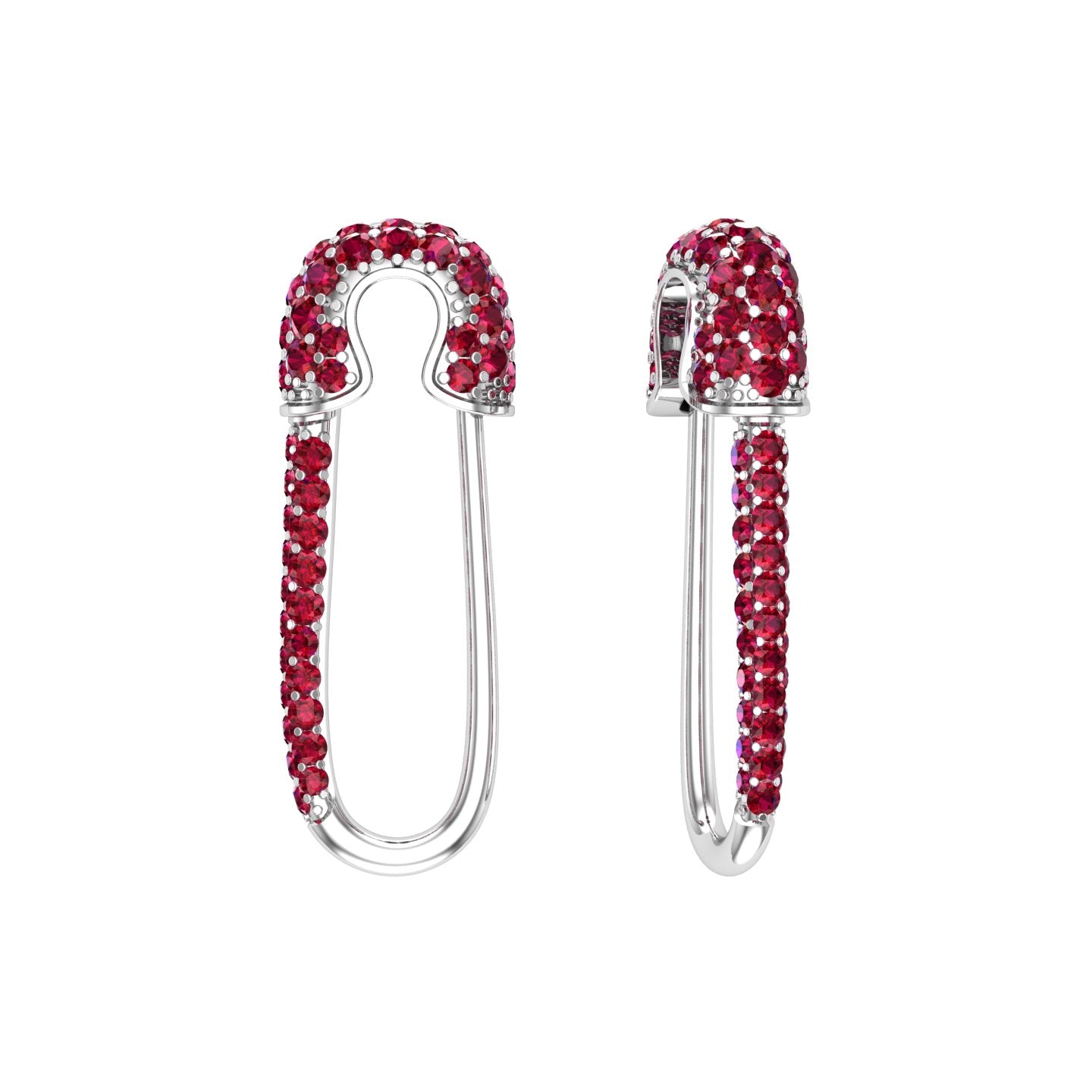 Solid Gold Ruby Safety Pin Earring - Single