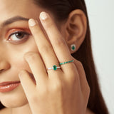 Solid Gold Half Eternity Emerald Band Ring