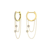 Solid Gold Diamond Huggie Chain Earrings