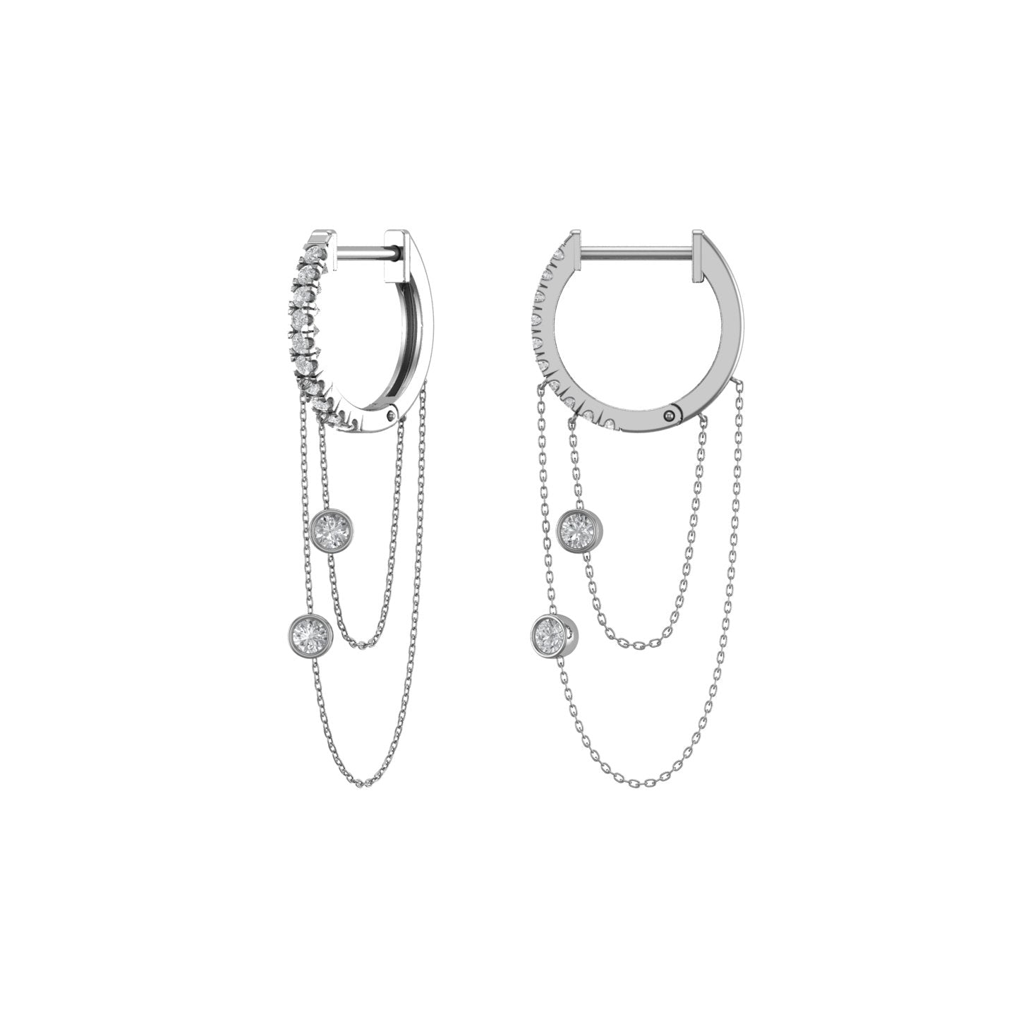 Solid Gold Diamond Huggie Chain Earrings