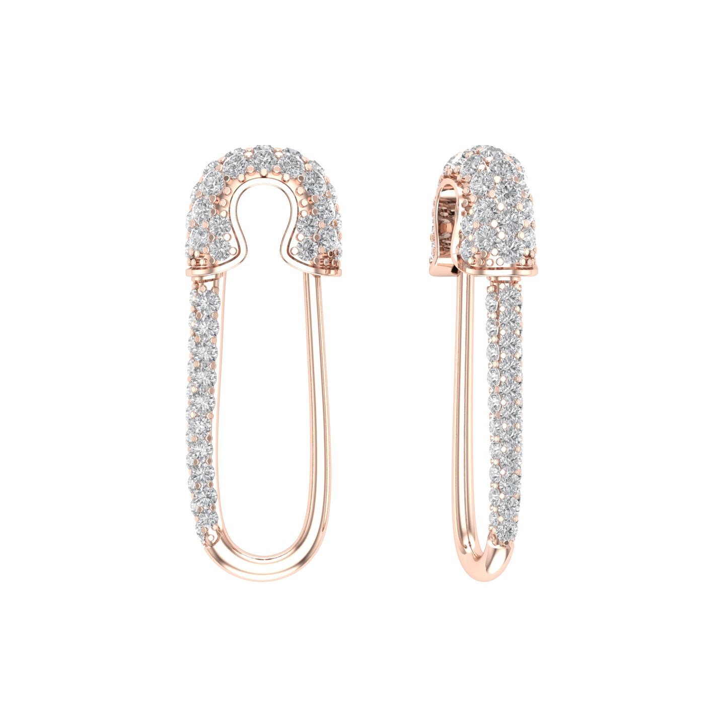 Solid Gold Diamond Safety Pin Earrings - Single
