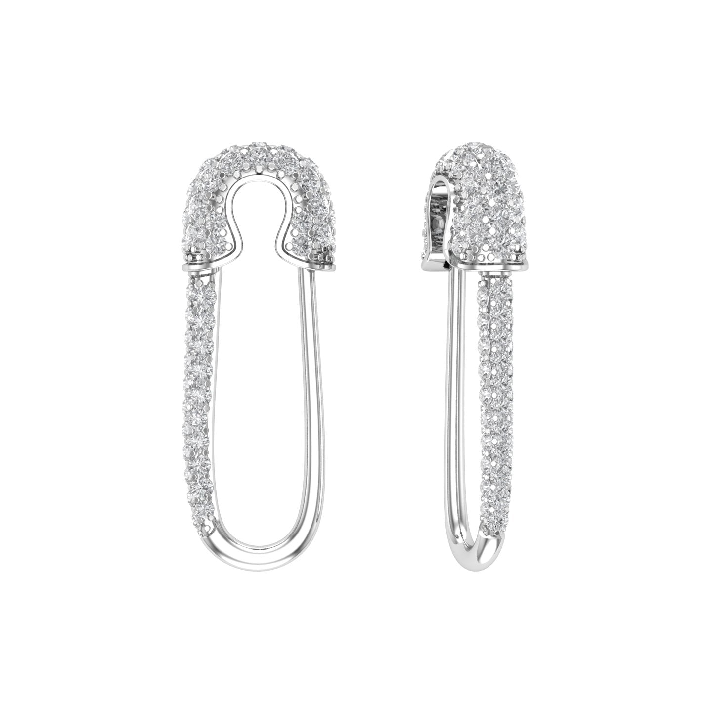 Solid Gold Diamond Safety Pin Earrings - Single