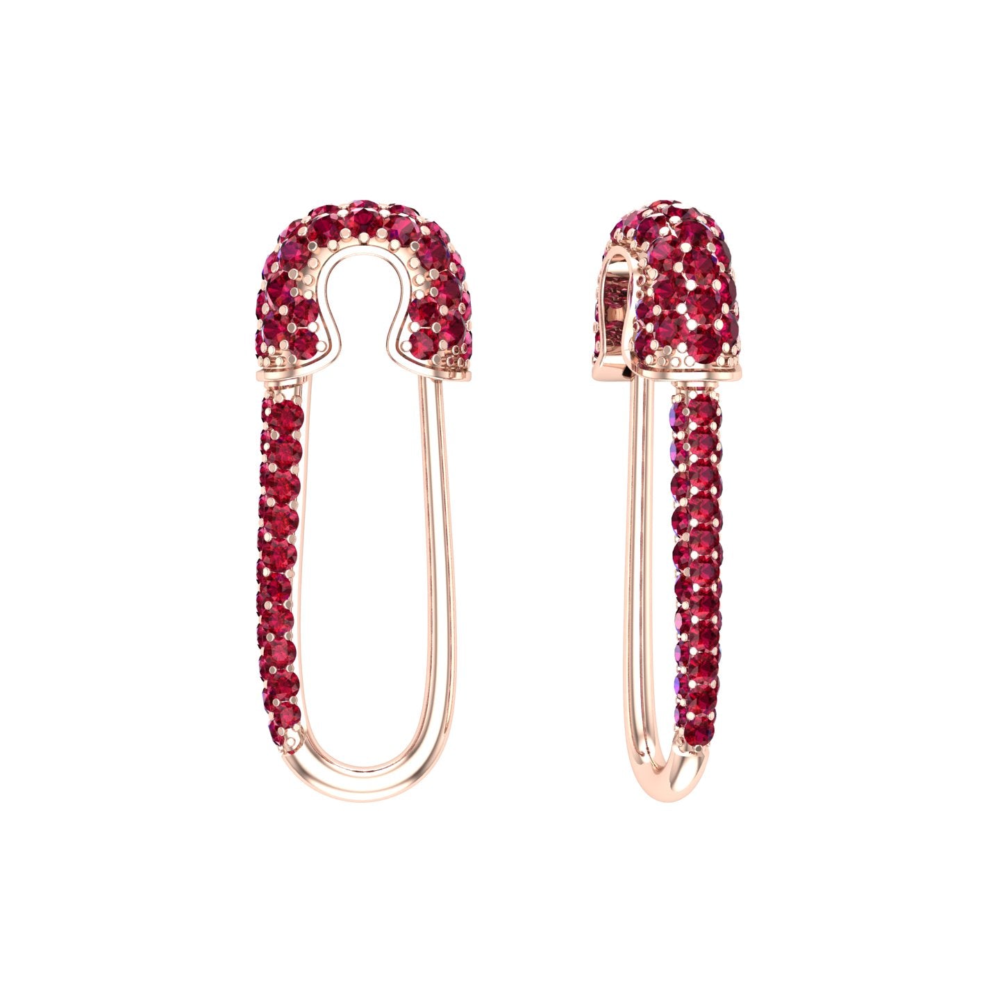 Solid Gold Ruby Safety Pin Earring - Single